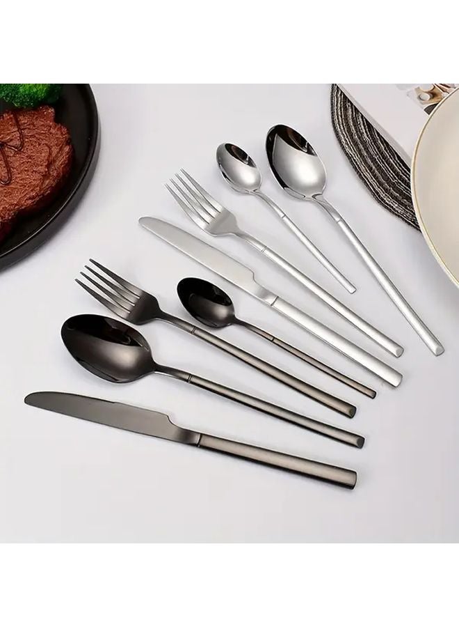 32 Pcs Golden Black Stainless Steel Knight Cutlery Set Forks Spoons Knives - Image 4